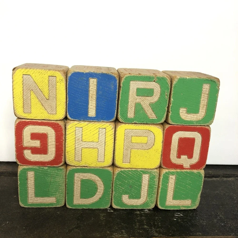 Vintage Alphabet Letters Animals Objects Disney Wood Toy Blocks Lot of 12